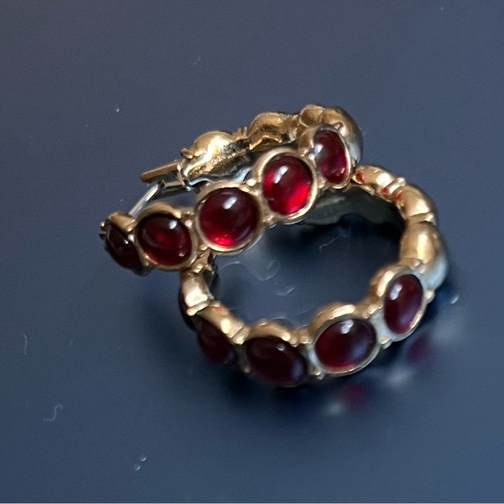 Vintage Monet Gold Earrings with Rich Red Stones